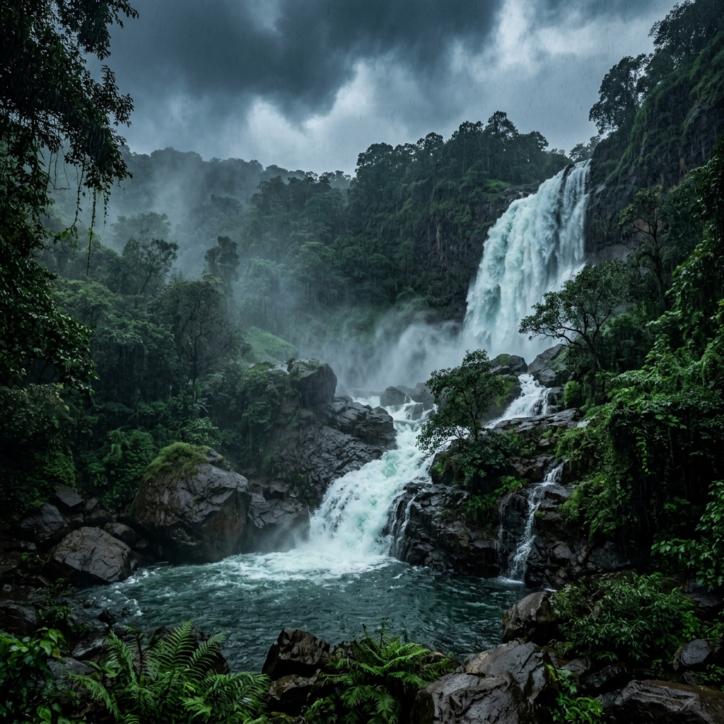 Monsoon waterfall in Konkan